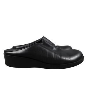 SRO Shoes Womens 8.5 Clog Mule Slip On Wedge Heel Black Leather Vintage Casual